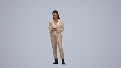 realistic 3D woman casual standing, scanned archviz people for Blender and 3ds Max, top-down view render