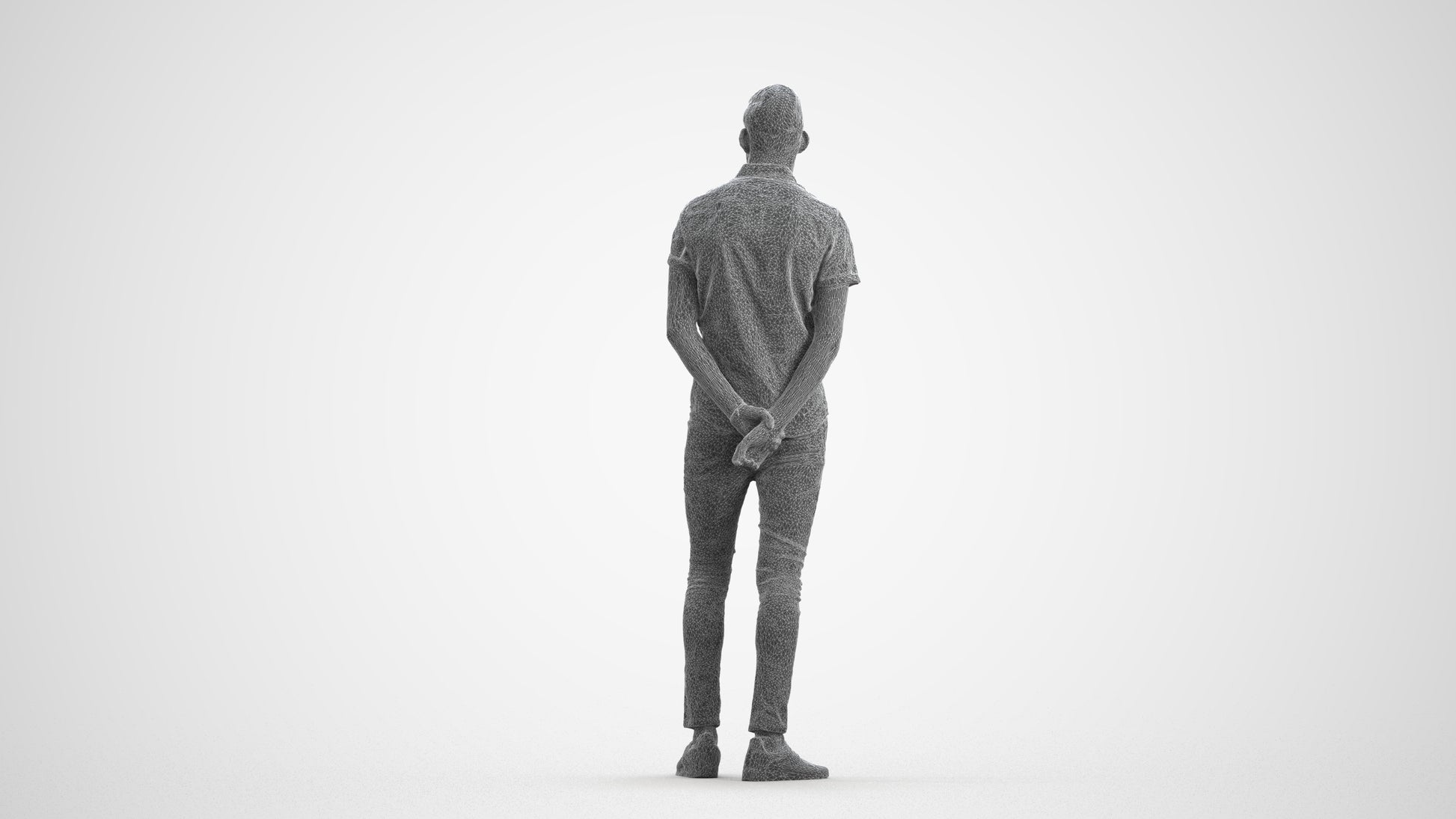 realistic 3D man casual standing, scanned archviz people for Blender and 3ds Max, wireframe front view