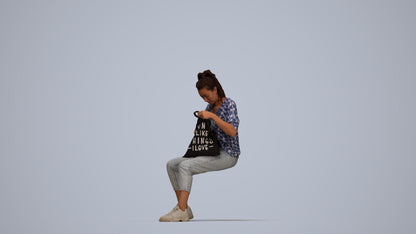 photogrammetry 3D woman casual sitting, realistic human model archviz FBX, top-down view render