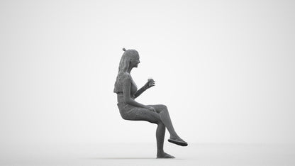 realistic 3D people girl casual sitting, render-ready for V-Ray and Corona, FBX OBJ, wireframe side view