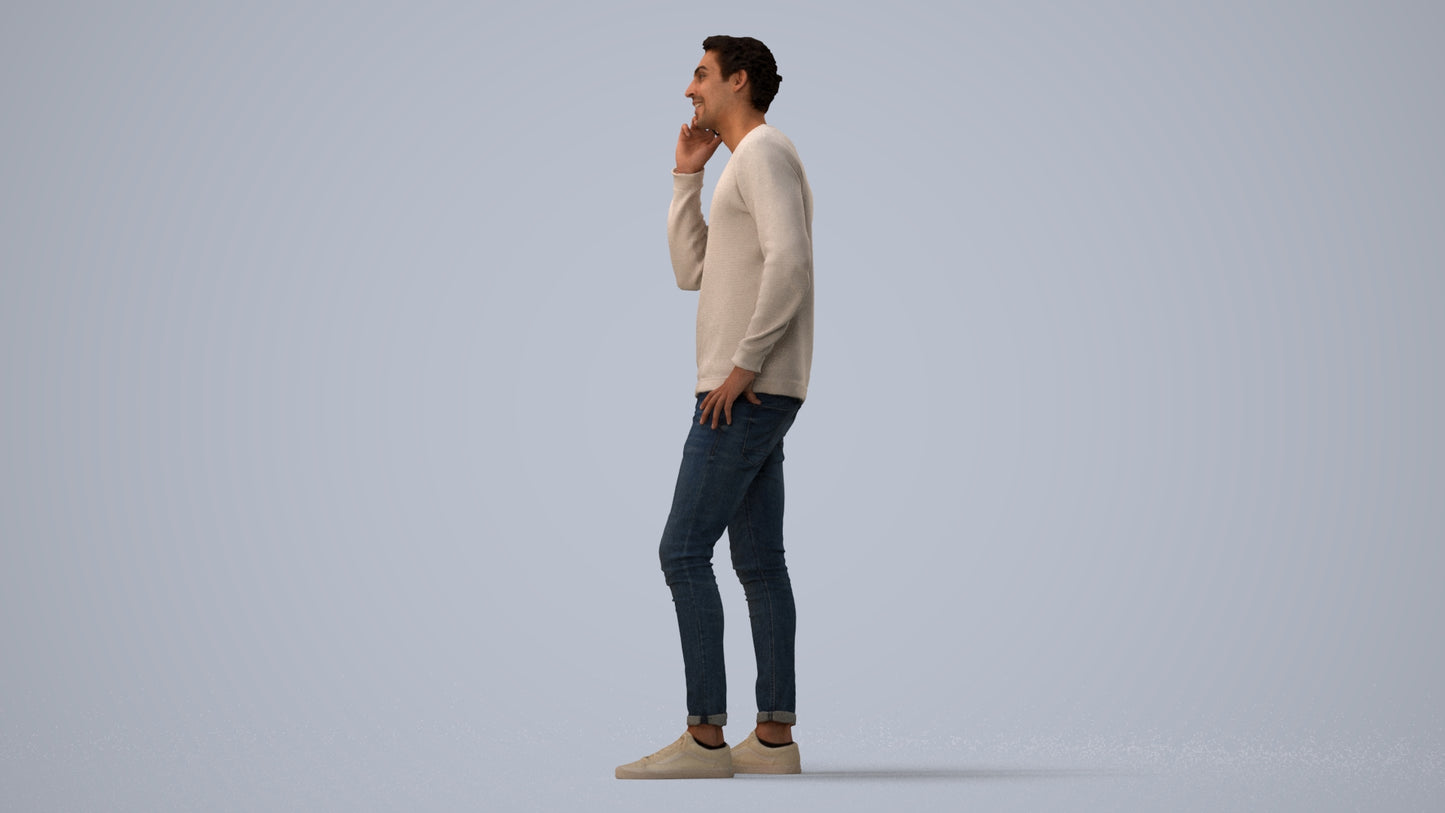 realistic 3D people man casual standing, render-ready for V-Ray and Corona, FBX OBJ, three-quarter view render