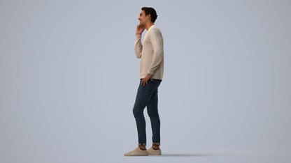 realistic 3D people man casual standing, render-ready for V-Ray and Corona, FBX OBJ, three-quarter view render