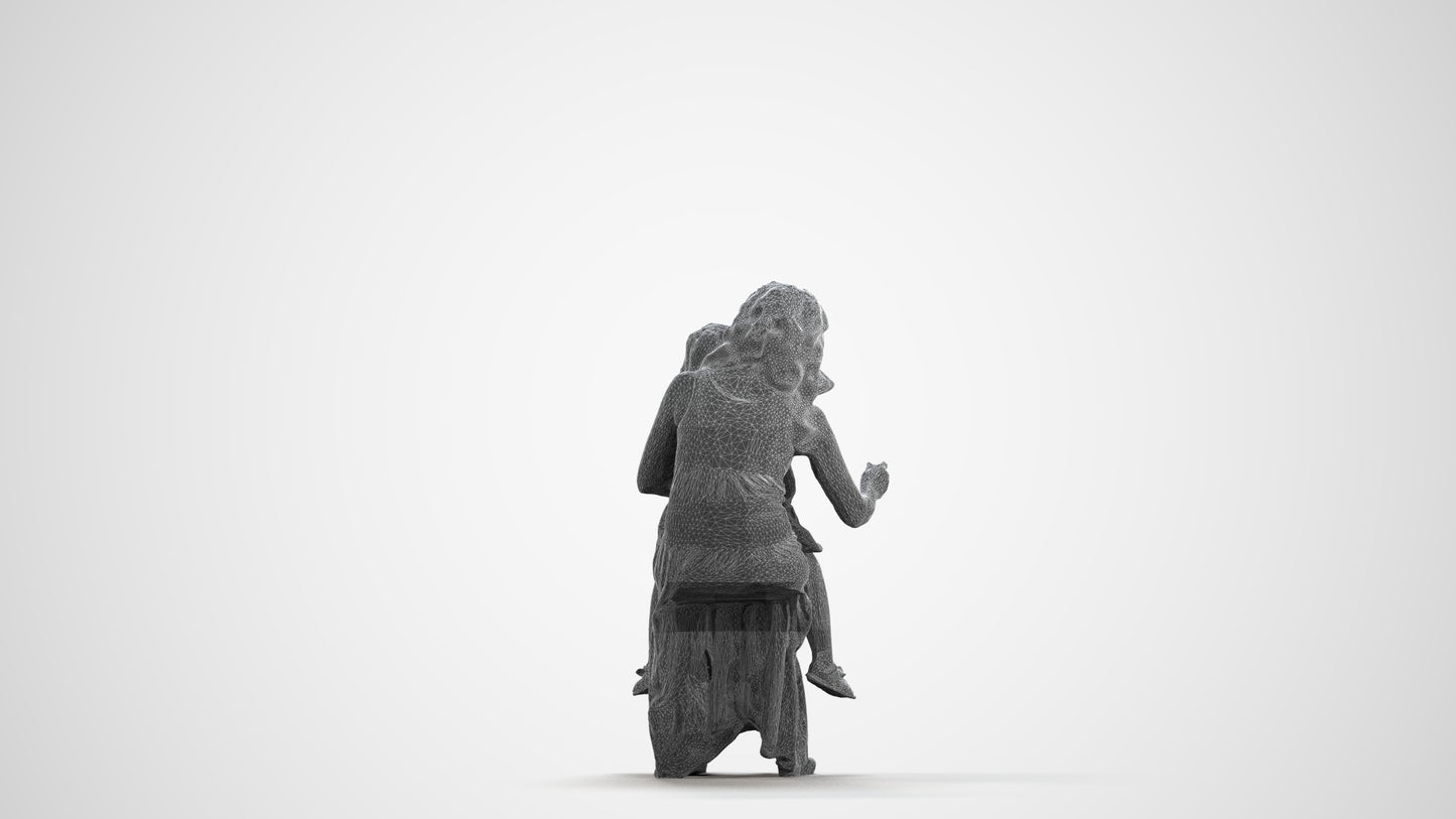 3D human model girl casual kids, photogrammetry scanned person for archviz, wireframe front view
