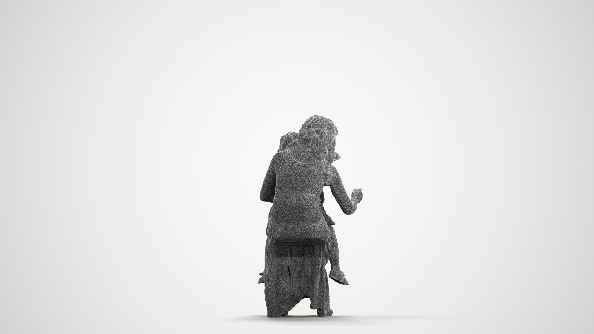 3D human model girl casual kids, photogrammetry scanned person for archviz, wireframe front view