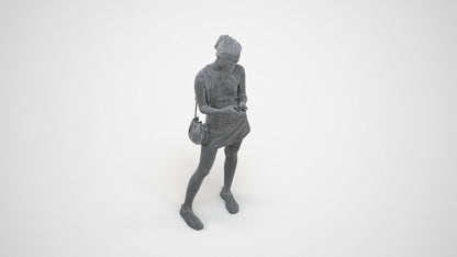 photogrammetry 3D woman casual standing, realistic human model archviz FBX, wireframe three-quarter view